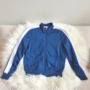 Track Jacket Large Blue Stripe Sleeve Pink Rose